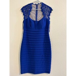 Bodycon Vintage Glam Cache Royal Blue Tiered Lace Back Cocktail Dress Size 12